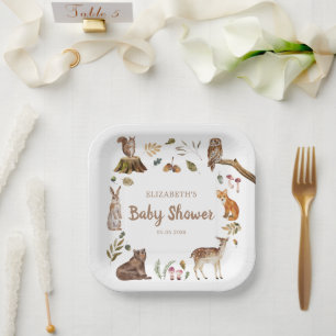 Cute Woodland Animals Gender Neutral Baby Shower Paper Plate