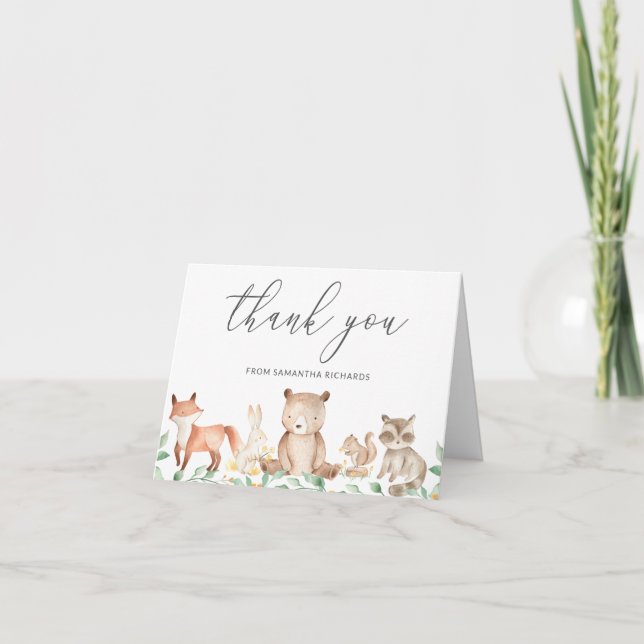 Cute Woodland Animals Gender Neutral Baby Shower Thank You Card (Front)