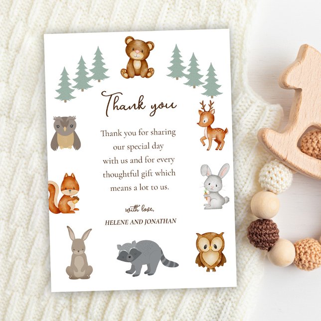 Cute Woodland Animals Gender Neutral Baby Shower Thank You Card (Cute Woodland Animals Gender Neutral Baby Shower Thank You Card)