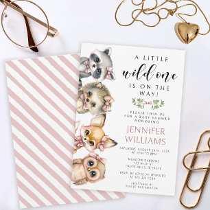 Cute Woodland animals girl pink baby shower Invitation