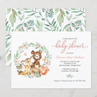 Cute Woodland Animals Greenery Baby Shower