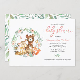 Cute Woodland Animals Greenery Baby Shower Invitation