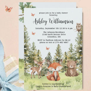 Cute Woodland Animals Greenery Baby Shower Invitation