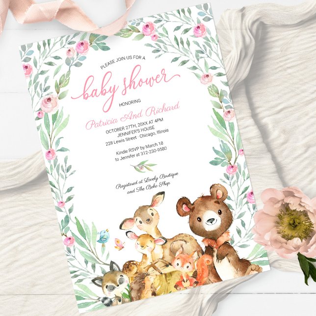 Cute Woodland Animals Greenery Baby Shower Invitation (Creator Uploaded)
