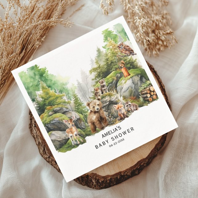 Cute Woodland Animals Greenery Baby Shower Napkin (Creator Uploaded)