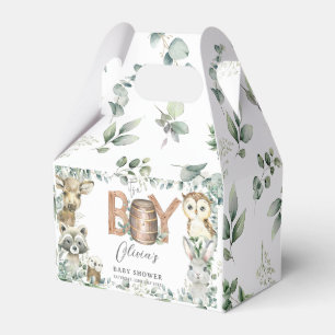 Cute Woodland Animals Greenery Boy Baby Shower  Favour Box
