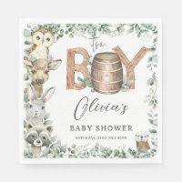 Cute Woodland Animals Greenery Boy Baby Shower 