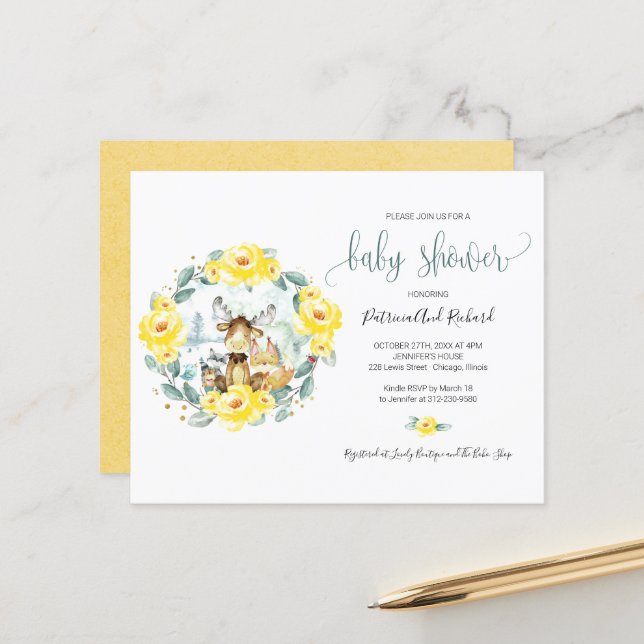 Cute Woodland Animals Greenery Budget Baby Shower (Front/Back In Situ)