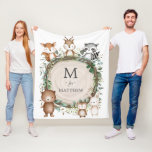 Cute Woodland Animals Greenery Custom Monogram Fleece Blanket<br><div class="desc">This unique design features a group of adorable forest animals and rustic watercolor greenery. Personalise the blanket with your child's initial and name by clicking the "personalise" button.</div>