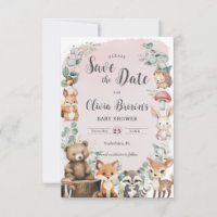 Cute Woodland Animals Greenery Pink Baby Shower
