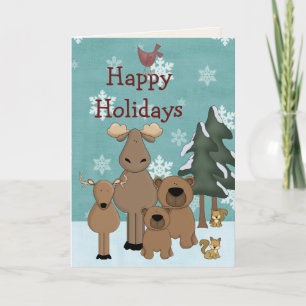 Cute Woodland Animals Happy Holidays Christmas Holiday Card