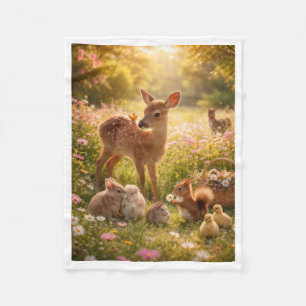 Cute Woodland Animals in Flower Meadow Fleece Blan Blanket