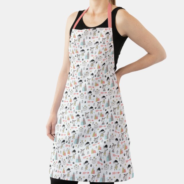 Cute Woodland Animals & Indian Boy Pattern Apron (Insitu)