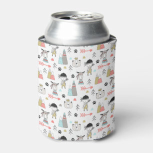 Cute Woodland Animals & Indian Boy Pattern Can Cooler