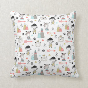 Cute Woodland Animals & Indian Boy Pattern Cushion