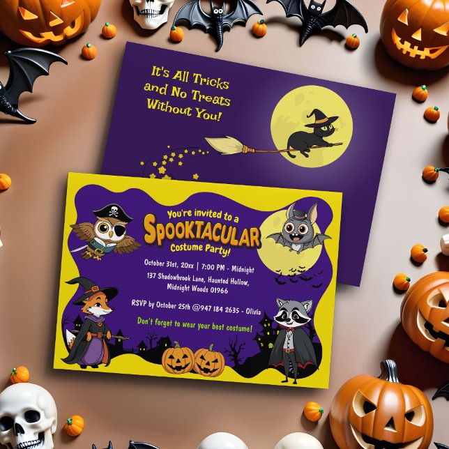 Cute Woodland Animals Kids Halloween Costume Party Invitation (Creator Uploaded)