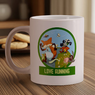 Cute Woodland Animals Love Running Fox Cartoon Large Coffee Mug