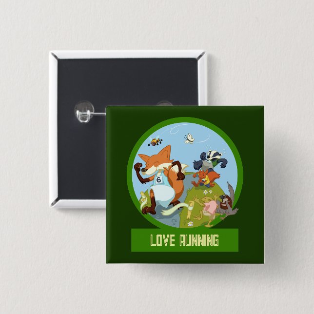Cute Woodland Animals Love Running Race Cartoon 15 Cm Square Badge (Front & Back)