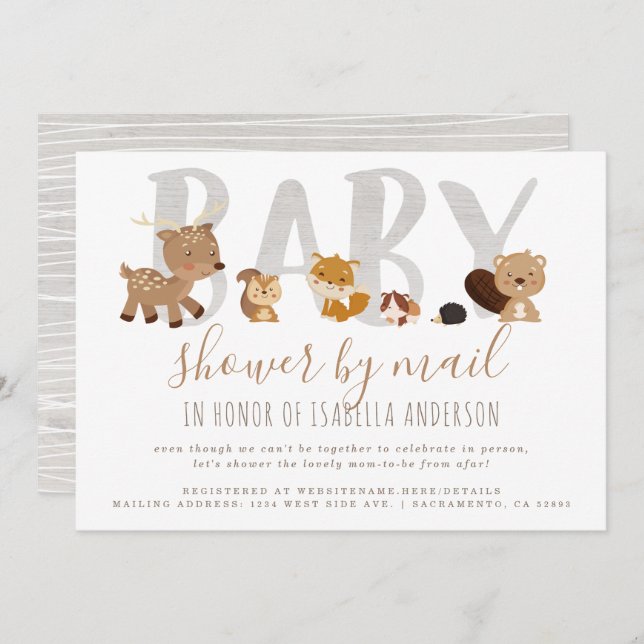 Cute Woodland Animals Neutral Baby Shower By Mail Invitation (Front/Back)