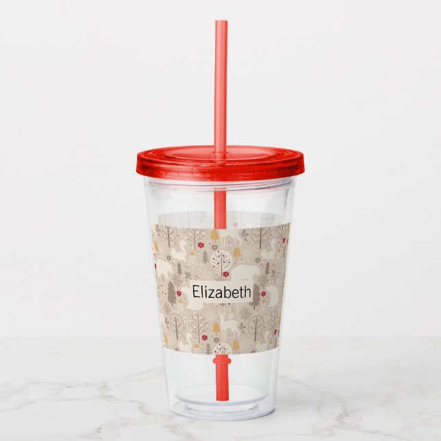 Cute Woodland Animals Nordic Pattern Acrylic Tumbler (Front)
