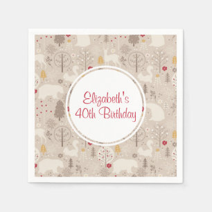 Cute Woodland Animals Nordic Pattern Birthday Napkin