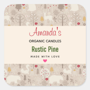 Cute Woodland Animals Nordic Pattern Candle Square Sticker
