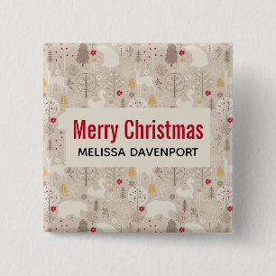 Cute Woodland Animals Nordic Pattern Christmas 15 Cm Square Badge