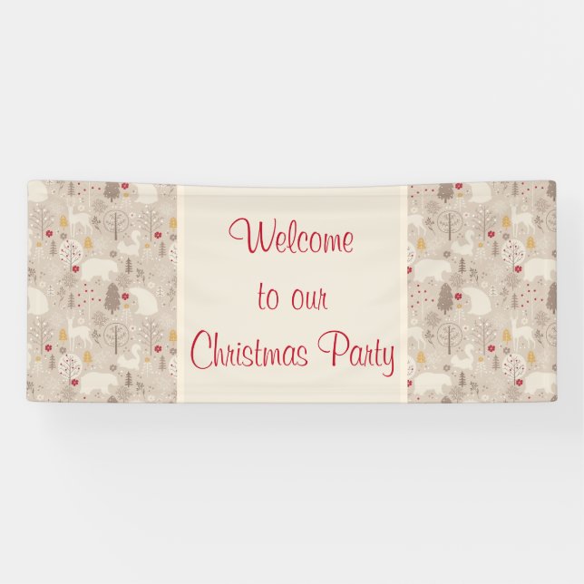 Cute Woodland Animals Nordic Pattern Christmas Banner (Horizontal)