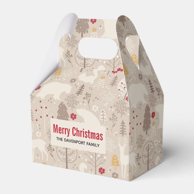 Cute Woodland Animals Nordic Pattern Christmas Favour Box (Front Side)