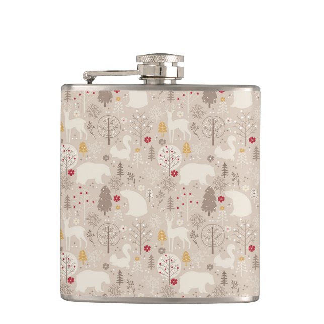 Cute Woodland Animals Nordic Pattern Christmas Hip Flask (Front)