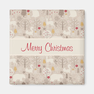 Cute Woodland Animals Nordic Pattern Christmas Magnet