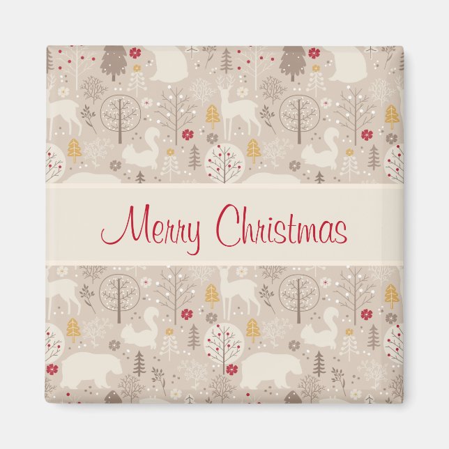 Cute Woodland Animals Nordic Pattern Christmas Magnet (Front)