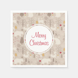 Cute Woodland Animals Nordic Pattern Christmas Napkin
