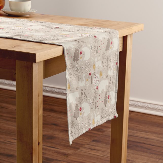 Cute Woodland Animals Nordic Pattern Christmas Short Table Runner (In Situ)