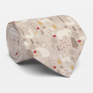 Cute Woodland Animals Nordic Pattern Christmas Tie