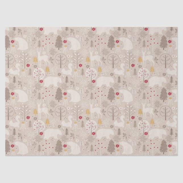 Cute Woodland Animals Nordic Pattern Christmas Tissue Paper (Front)