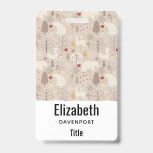 Cute Woodland Animals Nordic Pattern ID Badge