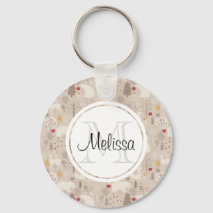 Cute Woodland Animals Nordic Pattern Key Ring
