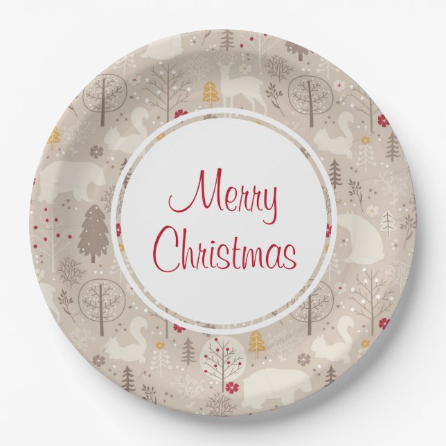 Cute Woodland Animals Nordic Pattern Paper Plate (Front)