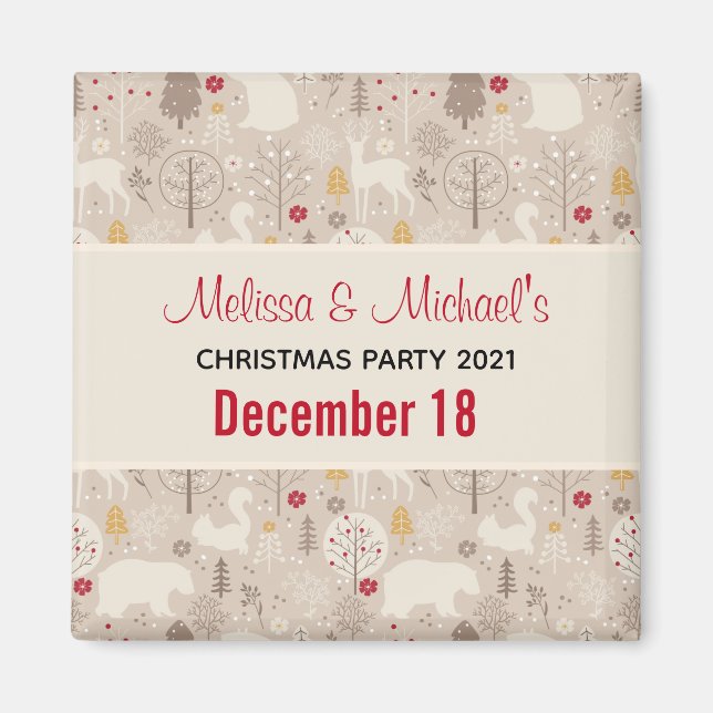 Cute Woodland Animals Nordic Pattern Save the Date Magnet (Front)