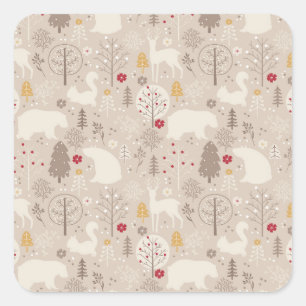 Cute Woodland Animals Nordic Pattern Square Sticker