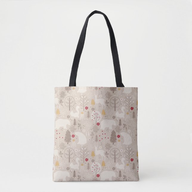 Cute Woodland Animals Nordic Pattern Tote Bag (Front)
