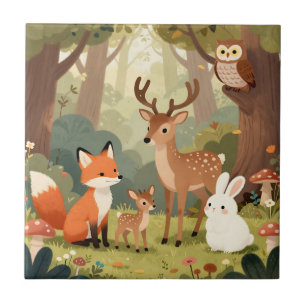 Cute Woodland Animals Nursery Scene Ceramic Tile