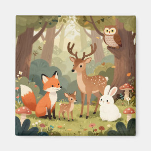 Cute Woodland Animals Nursery Scene Magnet