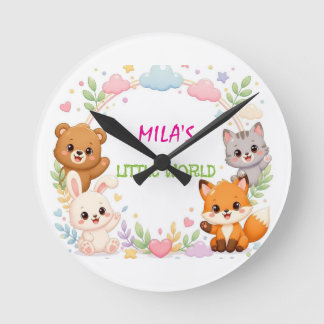 Cute Woodland Animals Nursery Wall Art – Bear Round Clock