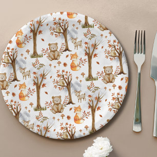 Cute Woodland Animals Pattern Paper Plate