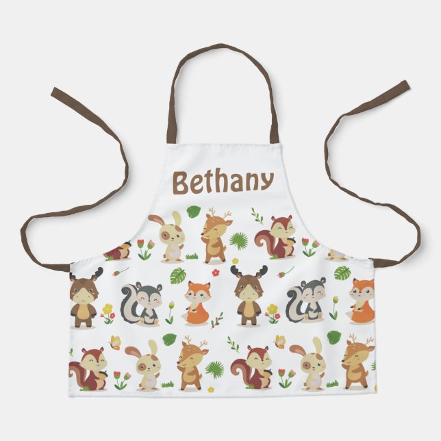Cute Woodland Animals Pattern Personalised Apron (Front)
