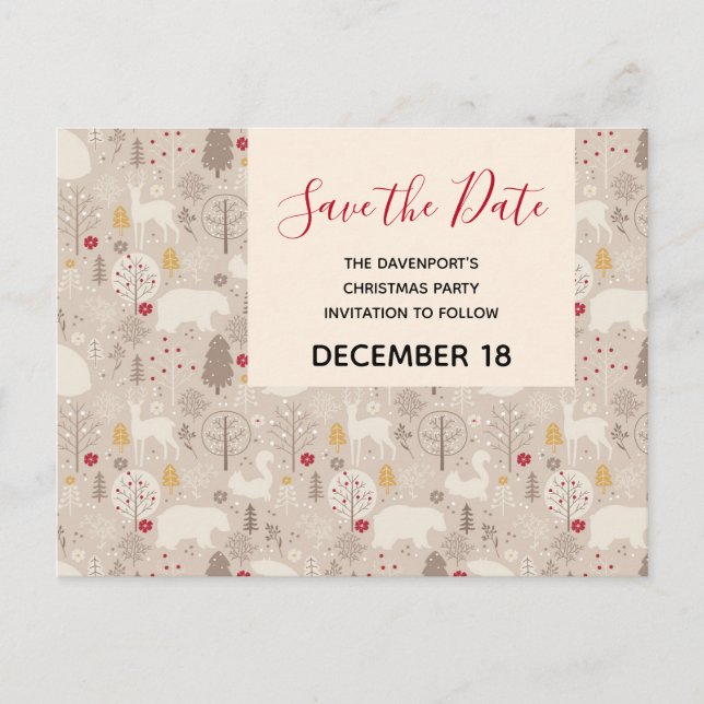 Cute Woodland Animals Pattern Save the Date Invitation Postcard (Front)