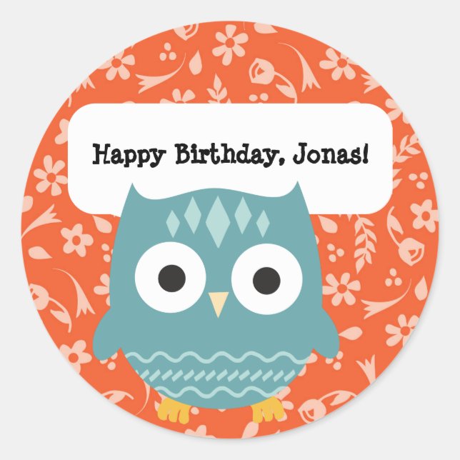 Cute Woodland Animals Personalised Owl Stickers (Front)