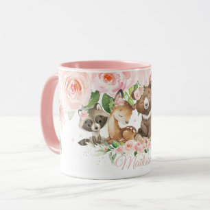 Cute Woodland Animals Pink Blush Floral Custom  Mug